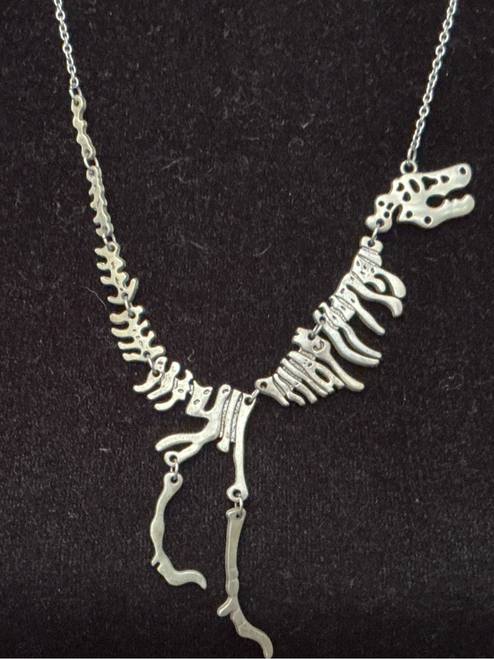 T-Rex Silver-Tone Skeleton Necklace with Dropping Hinged Legs NWOT